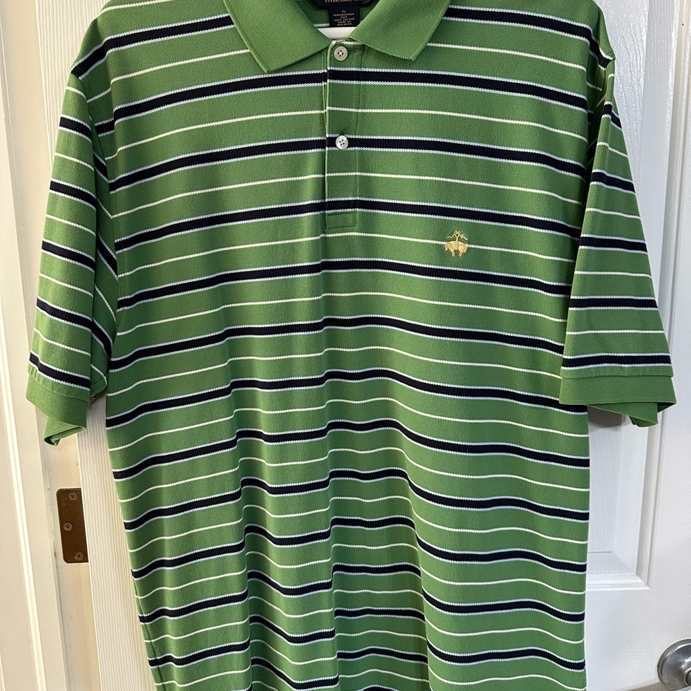 Men’s Brooks Brothers XL Green/navy Striped Polo Shirt.  EUC